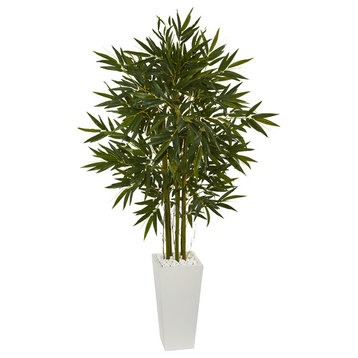 6' Bamboo Artificial Tree, White Tower Planter