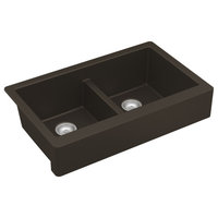 Karran Retrofit Farmhouse Quartz 34" Double Bowl Sink, Brown