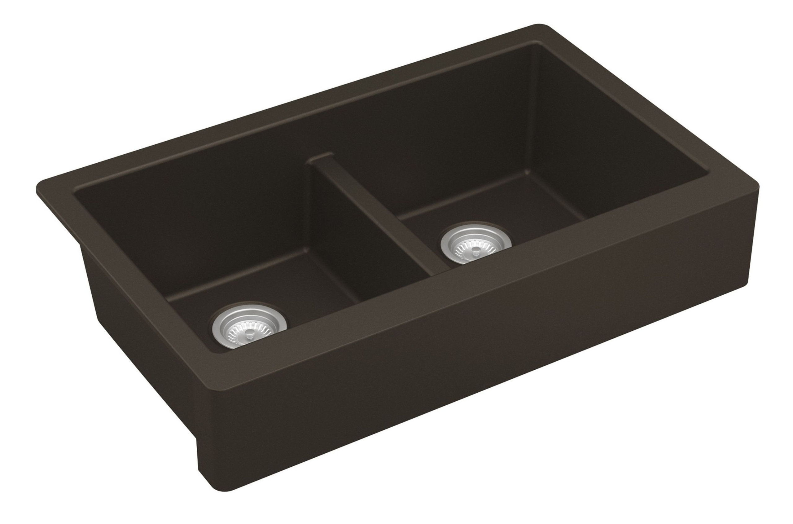 Karran Retrofit Farmhouse Quartz 34" Double Bowl Sink, Brown