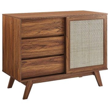 Modway Soma 40" Natural Rattan and MDF Wood Accent Cabinet in Walnut
