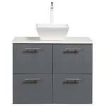 Eviva - Eviva Luxury 40" Gray Bathroom Vanity - The Eviva Luxury 40 inch bathroom vanity with its bright porcelain vessel sink is the newest addition to the Eviva Luxury collection. Featuring a sleek white finish, this wall-mounted piece boasts two drawers and two doors to store your essentials in style. A white porcelain vessel sink on top of white glassos top completes the design, bringing simple elegance to your space. Eviva Luxury transforms contemporary trends by blending simplicity, comfort and luxury with the use of smooth profiles and high-gloss surfaces.