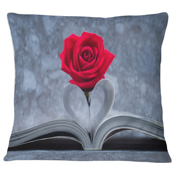 Red Rose Inside the Book Floral Throw Pillow, 18"x18"