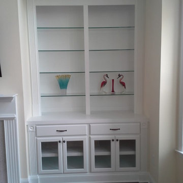 Fireplace Built-in with glass shelves and doors