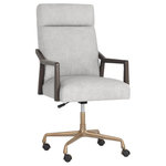 Sunpan - Collin Office Chair, Saloon Light Gray Leather - Create a distinguished workspace with the handsome Collin office chair. The exposed oak wood arms and bronze base offers an airy element while paired with saloon light grey genuine leather. Handle with Care: This design has been crafted with 100% genuine leather. Leather is a natural material; as such markings, wrinkles, grooves and light scratches are acceptable and appreciated characteristics. No two pieces are alike.