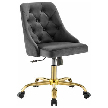 Gold Task Chair, Tufted Velvet Office Chair, Glam Luxe Chic Office Chair, Gray