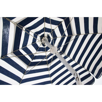 Italian 6' Umbrella Acrylic Stripes Navy/White-Patio Pole
