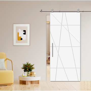 Flush barn door with hardware options CNC engraving designs and different colors, 48"x84"