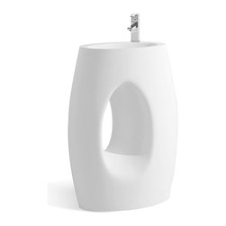 ADM Bathroom Design - ADM Bathroom Oval Freestanding Pedestal Sink, White, 24", Glossy White - Bathroom Sinks