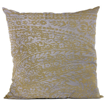 Plutus Yellow Golden Leaf Jacquard Luxury Throw Pillow, 16"x16"