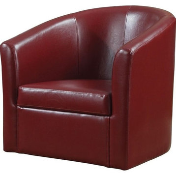 Bowery Hill Contemporary Faux Leather Swivel Barrel Back Accent Chair in Red
