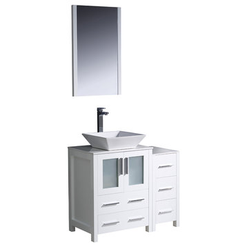 Fresca Torino 36" White Modern Bathroom Vanity With Side Cabinet and Vessel Sink