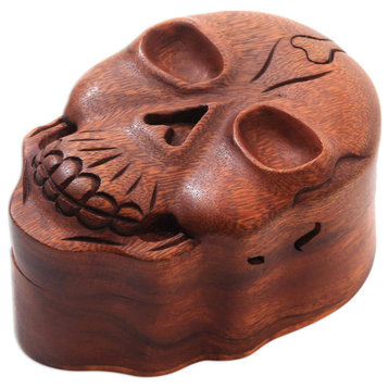 NOVICA Skull Keeper And Wood Puzzle Box