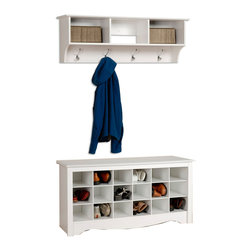 Prepac Shoe Storage Cubbie Bench and Shelf in White - Accent And Storage Benches