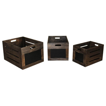 Benzara BM231485 Wooden Box With Chalkboard Inserts, Set of 3, Brown and Black