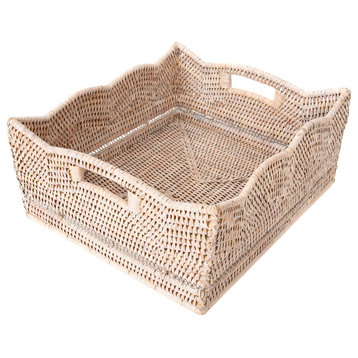 Artifacts Rattan Scallop Collection Shelf Basket, White Wash