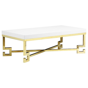 Pangea Home Sophia Stainless Steel Coffee Table in White Lacquer & Gold