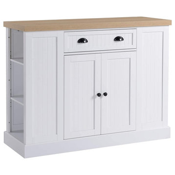 Fluted-Style Wooden Kitchen Island Storage Cabinet with Drawer, Open Shelving