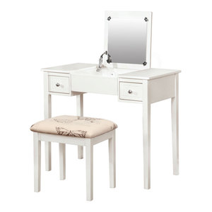 Wooden Vanity Set With Flip Top Mirror And 2 Drawers Beige And White Transitional Bedroom Makeup Vanities By Virventures