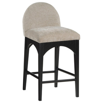 Waldorf Chenille Fabric Upholstered Upholstered Stool, Beige, Black Finish