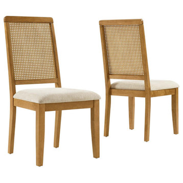 Modway Arlo Faux Rattan and Wood Dining Side Chairs Set of 2, Light Beige
