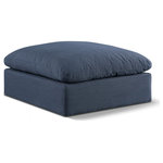Meridian Furniture - Comfy Beige Linen Textured Fabric Modular Chair, Navy, Linen Textured Fabric, Ottoman - Give your space a whole new look with this navy Comfy linen textured fabric ottoman. This handsome ottoman fits nicely with other items in the Comfy collection and is a versatile seating option designed for adaptability, comfort and style. Wrapped in rich navy durable linen textured fabric upholstery, this ottoman offers a plush embrace of overstuffed down feather cushions, carefully crafted to deliver the highest level of comfort. The perfect seat for creating an oasis for relaxation, this ottoman has thick foam surrounding its frame for added support and coziness.