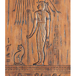 Egyptian Style Hand Carved Single Door, Right, Solid Mahogany - Front Doors