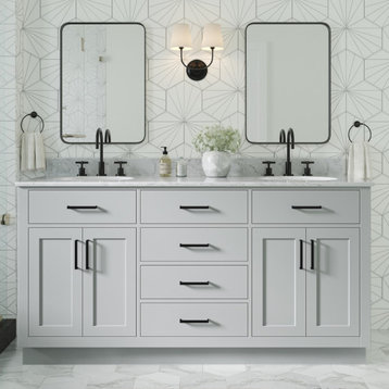 Ariel Hepburn 67" Oval Double Sink Bath Vanity, Grey, 0.75" Carrara Marble