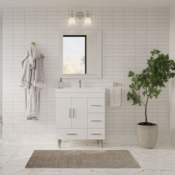 The Latitude Bathroom Vanity, White, 30", Single Sink, Freestanding