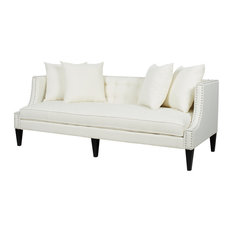 Caroline Tufted Recessed Arm Sofa with Accent Pillows, Antique White Linen