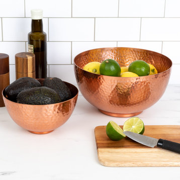 Round Hammered Metal Bowls, Set of 2 Sizes, Copper Finish, Copper