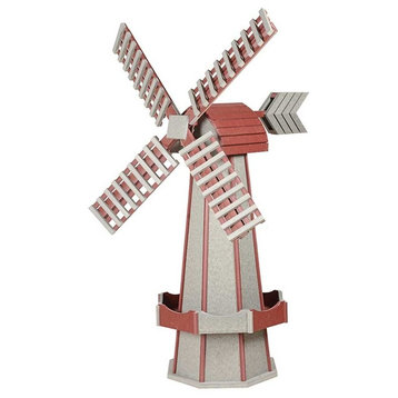 Poly Windmill, Driftwood, Red Working Dutch Garden Weather Vane, Amish, 41"