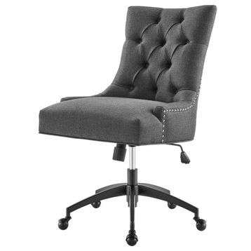 Modern Office Chair, Matte Black Base & Armless Padded Fabric Seat, Black