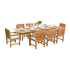 9-Piece Outdoor Teak Dining Set, 117" Extn Rectangle Table, 8 Devon Arm Chairs