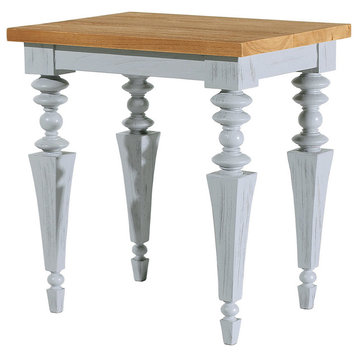 Asta Solid Wood Side Table with Teak Top, Glam, Gray