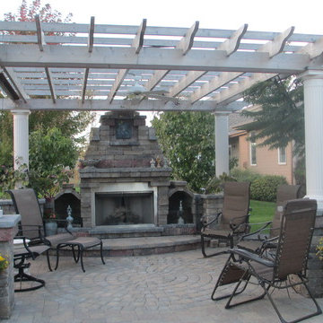 Paver Patio with Fire Place and Pond