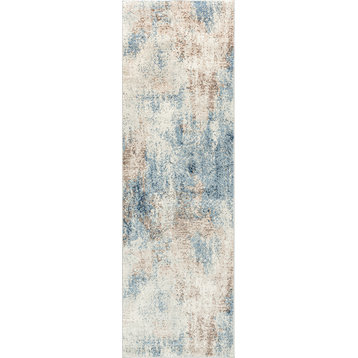 Clive Contemporary Abstract Navy Blue Indoor Runner Rug 2x8