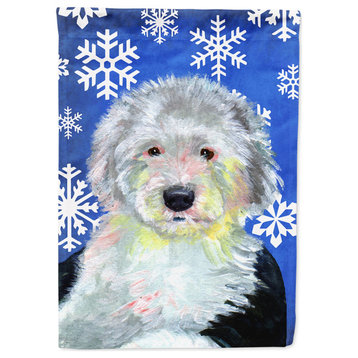 Lh9306Chf Old English Sheepdog Winter Snowflakes Holiday Flag Canvas