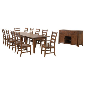 12 Piece Rectangular Extendable Table Dining Set, Sideboard,  Amish Brown