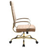 LeisureMod Benmar High-Back Leather Office Chair With Gold Frame, Light Brown