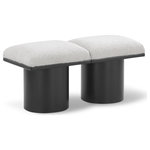 Meridian Furniture - Pavilion Black Boucle Fabric Bench, Cream, Black Finish, 36" W X 15.5" D X 17.5" H - Bring valuable seating and remarkable style to your space with this cream Pavilion Boucle Fabric Bench, an exquisite balance of style and usability for the entryway, bedroom, and beyond. Crafted from oak veneer with a black finish, this bench has a 4-inch-thick seat cushion that's channel-tufted for a touch of luxury. The bench's columnar bases add a dash of Art Deco design, making it a captivating focal point in any room.