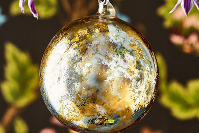 CHRISTIAN LACROIX Gold and Silver Leaf Glass Ball Ornament $45 Free Shpg