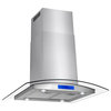 AKDY 30" Stainless Steel Island Mount Range Hood With Tempered Glass, 30"