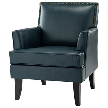 TATEUS Armchair with Solid Wooden Legs and Nailhead Trim, Turquoise