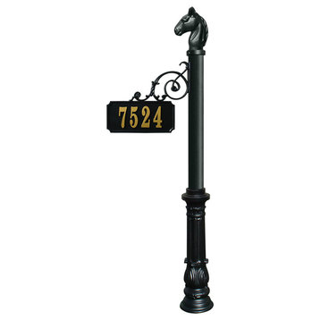Scroll Mount Address Post With Decorative Ornate Base and Horsehead Finial