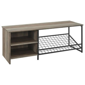 Industrial Storage Bench, Open Compartments With Mesh Metal Shoe Rack, Gray