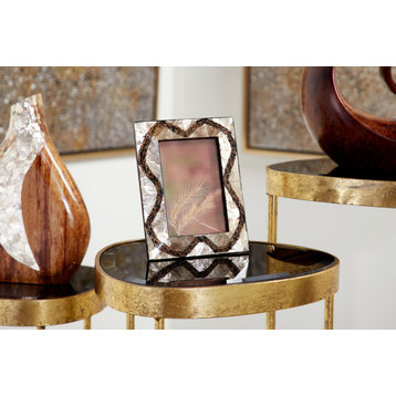Rectangular Inlaid Vervain and Gold Capiz Shell Picture Frame