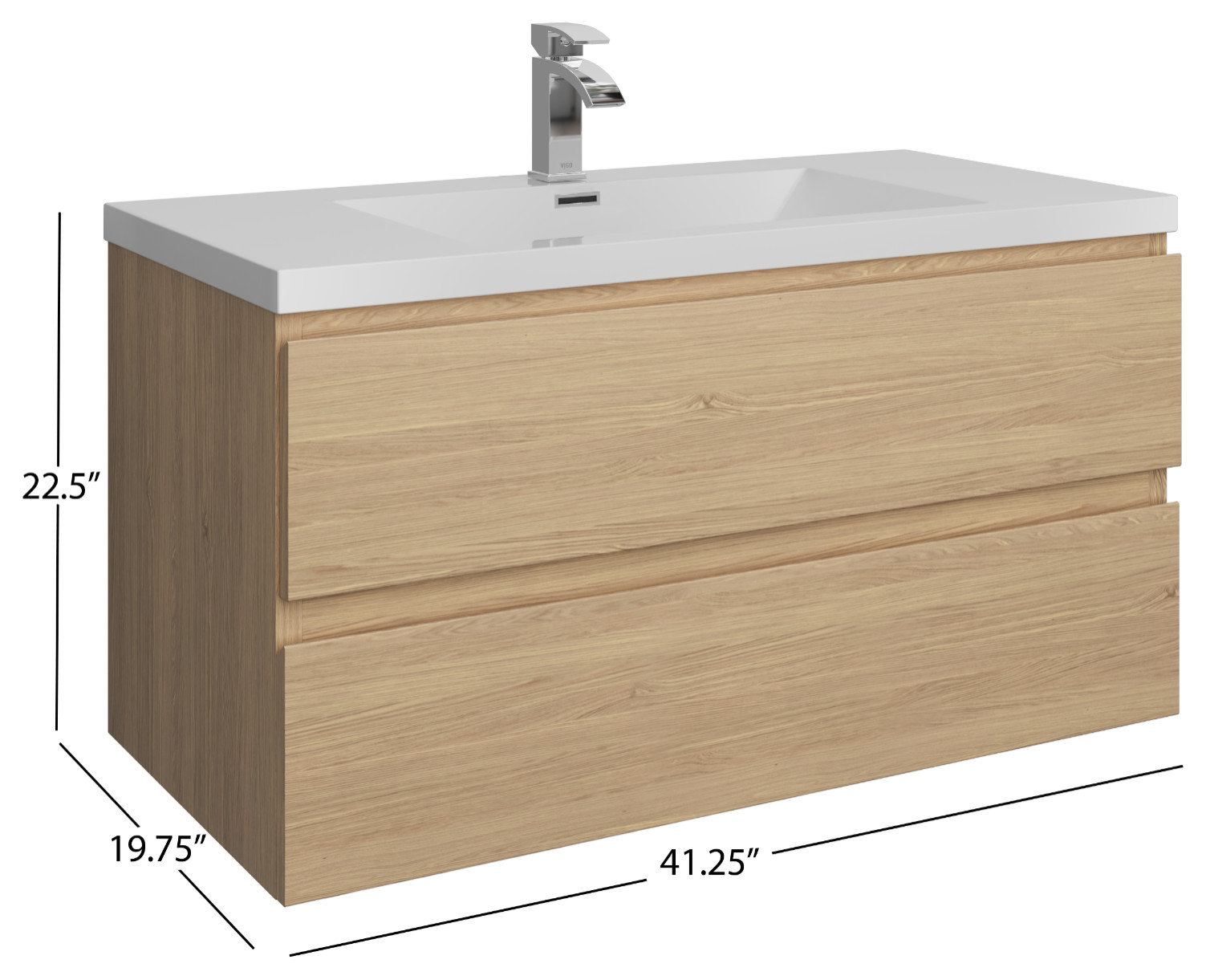 MOB Bath Vanity, White Oak, 42", Single Sink, Wall Mount