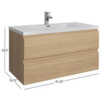 MOB Bath Vanity, White Oak, 42", Single Sink, Wall Mount