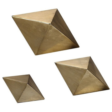 Champagne Gold Modern Shapes Statue, Set of 3