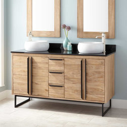 60" CAEL TEAK DOUBLE VESSEL SINK VANITY - WHITEWASH - Bathroom Vanities And Sink Consoles